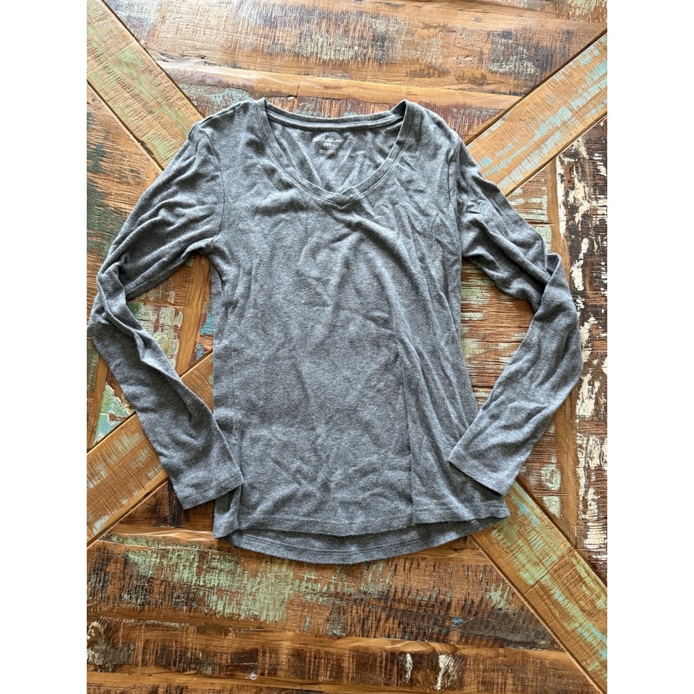 Women's Eddie Bauer Long Sleeve V Neck Grey Shirt Size Small